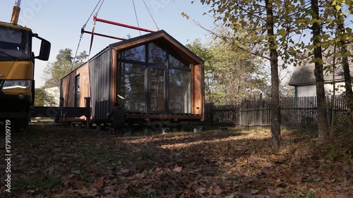 The prepared site is where the modular house is lowered into place.