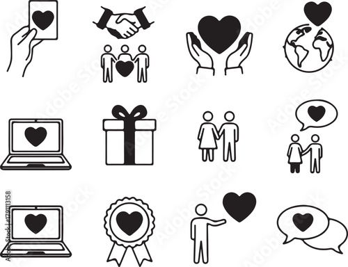 Set of simple icons representing love and relationships