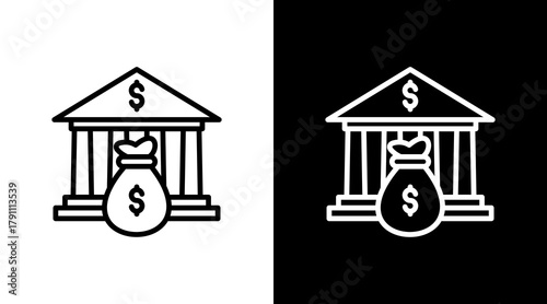 Bank With Icon Set Design