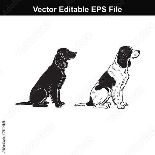 Black and white illustration of a dog sitting