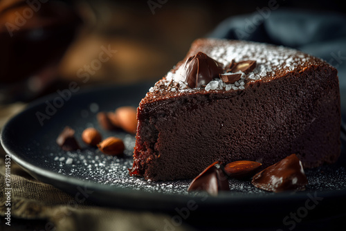  Gâteau au Chocolat Sans Gluten Le Fondant Noir Absolu Facile: A beautiful, appetizing close-up photograph of the finished dish. Professional food photography