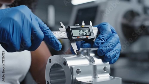 Measuring a metal part with calipers in a manufacturing setting precision engineering and quality control
