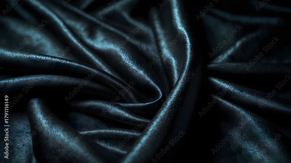 Obraz premium Dark Navy Blue Satin Fabric Smooth Elegant Textile Folds Luxury Close Up Background 