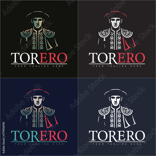 Torero spain matador bull fighter person silhouette logo set design template