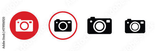 camera icon set circle and ring glyphs flat line vector interface set