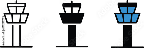 tower airport control tower icons set vector silhouette outline