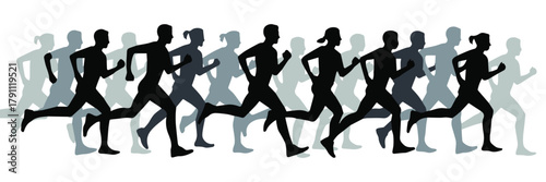 runner abstract silhouettes showing motion speed teamwork and fitness