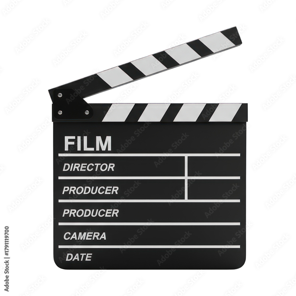 Fototapeta premium A 3D open black and white film clapperboard displaying production details