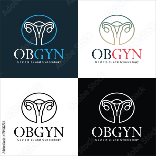 OBGYN obstetrics and gynecology clinic line art uterus medical care logo set template design