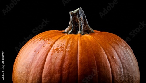 Close Up Of A Vibrant Orange Pumpkin With Detailed Texture On Black Background