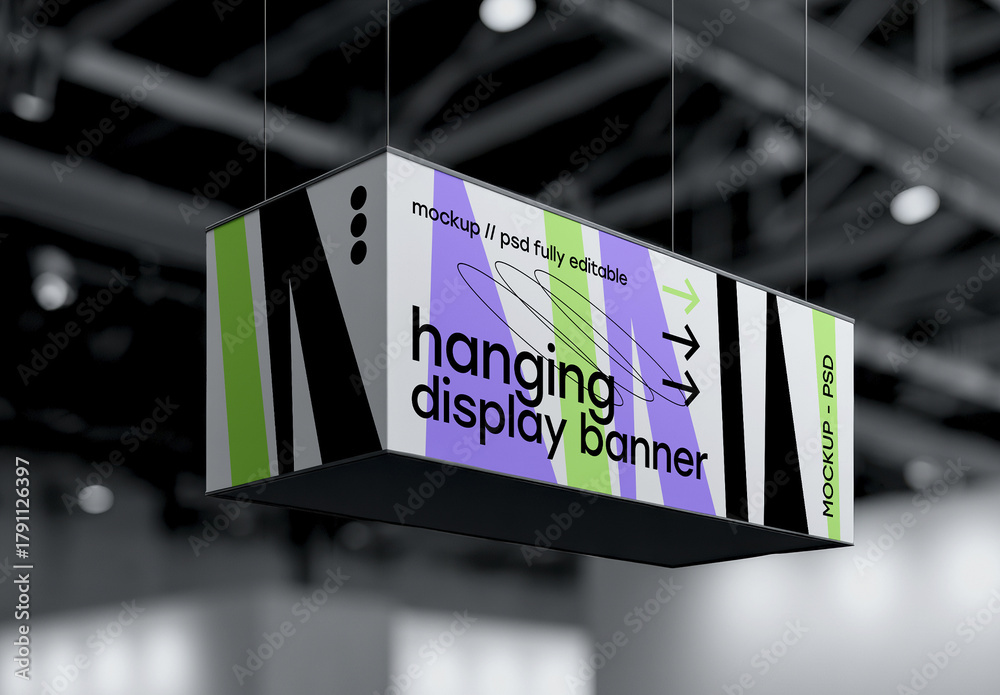 Rentangular Box Banner Display Rectangular Hanging Display Banner Mockup in Exhibition Space Stock ...