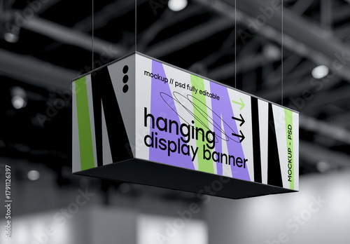 Rectangular Hanging Display Banner Mockup in Exhibition Space
