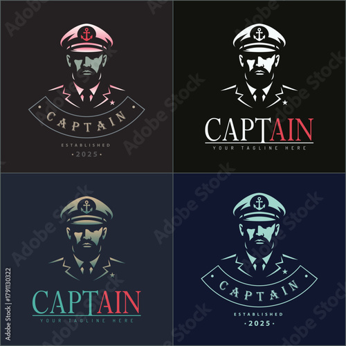 Captain sailor seaman face head silhouette logo set vintage design template