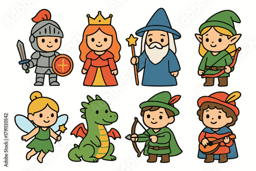 Charming fantasy characters collection featuring knights princesses wizards elves fairies dragons