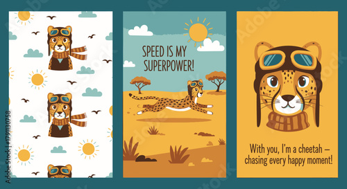 Cute cheetah animal cartoon illustration vector design for kids children book and poster background 100