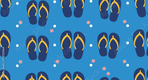 Seamless summer flip flops pattern design for beach vacation background vector illustration style design