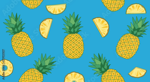 Pineapple pattern design tropical fruit summer background vibrant color fresh pineapple fruit design art
