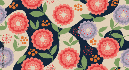 Floral vector pattern seamless design for fabric textile and wallpaper background with flower elements
