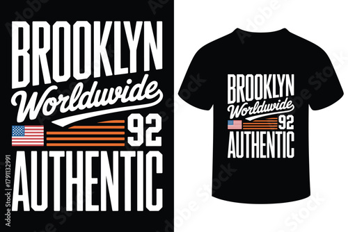 Brooklyn worldwide authentic vintage american flag t shirt design