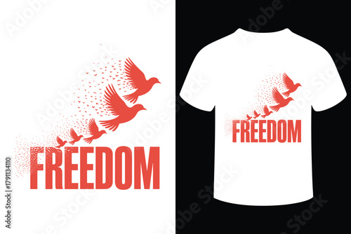 Red birds take flight symbolizing freedom on a white t shirt design