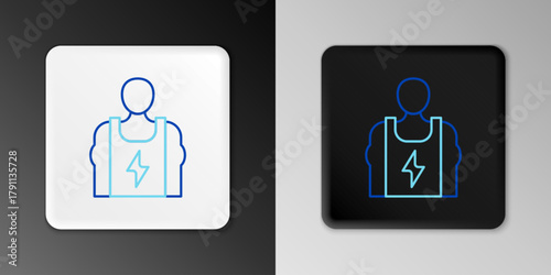 Line Bodybuilder showing his muscles icon isolated on grey background. Fit fitness strength health hobby concept. Colorful outline concept. Vector