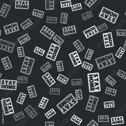 Grey Stay home icon isolated seamless pattern on black background. Corona virus 2019-nCoV. Vector.