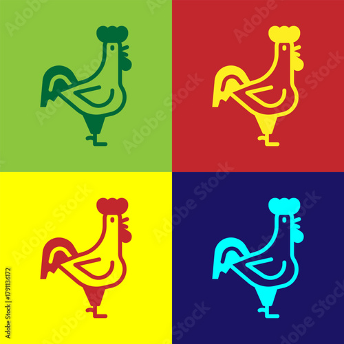 Pop art French rooster icon isolated on color background. Vector