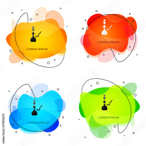 Black Hookah icon isolated on white background. Abstract banner with liquid shapes. Vector