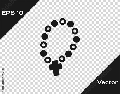 Black Rosary beads religion icon isolated on transparent background. Vector