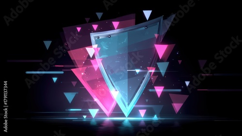 Cyan shield deflects magenta triangles