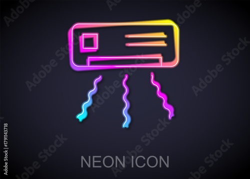 Glowing neon line Air conditioner icon isolated on black background. Split system air conditioning. Cool and cold climate control system. Vector