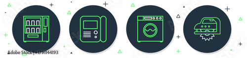 Set line House intercom system, Washer, Vending machine and Electric circular saw icon. Vector