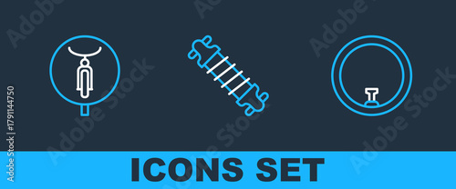 Set line Bicycle wheel, and suspension icon. Vector