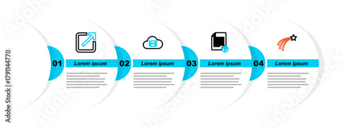 Set line Falling star, Unknown document, Cloud mail server and Open new window icon. Vector