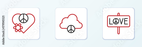 Set line Peace, Love peace and cloud icon. Vector
