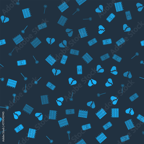 Set Calendar with heart, Broken, Mobile and Lollipop on seamless pattern. Vector