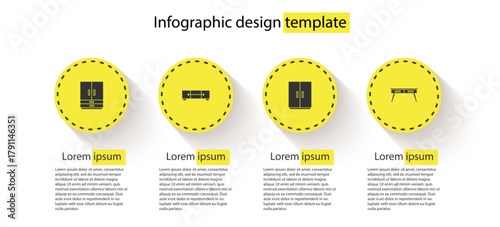 Set Wardrobe, Chest of drawers, and Office desk. Business infographic template. Vector