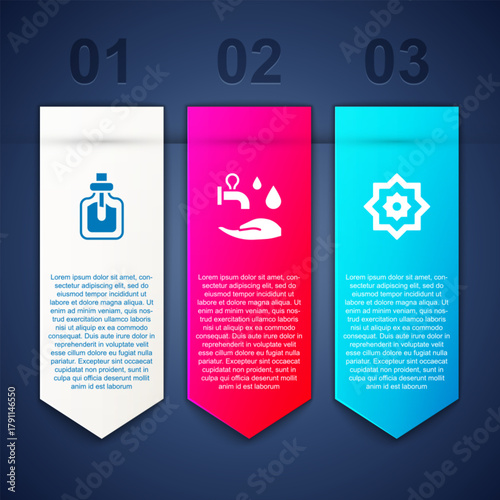 Set Perfume, Wudhu and Octagonal star. Business infographic template. Vector