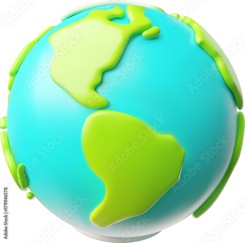 Planet Earth 3D cartoon plastic style vector icon, render globe with continents and oceans, Ecology volume symbol
