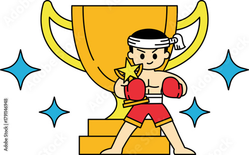 Illustration of a thai boxer holding a trophy