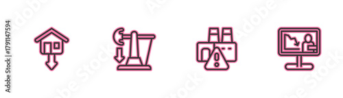 Set line Falling property prices, Shutdown of factory, Drop crude oil and Global economic crisis news icon. Vector