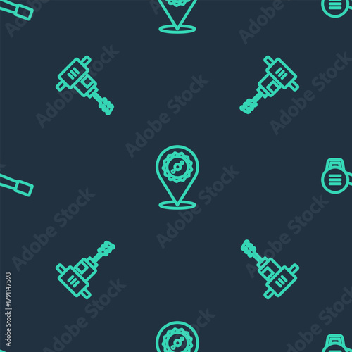 Set line Circular saw blade, Electrical hand concrete mixer and Leaf garden blower on seamless pattern. Vector