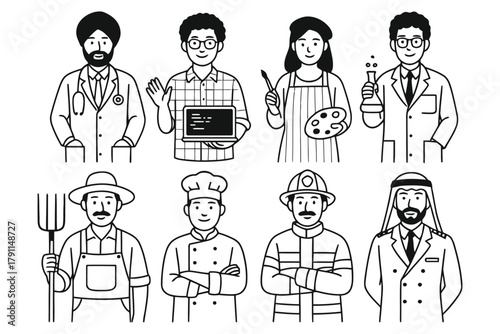 Diverse professions illustrated a collection of people in various occupations