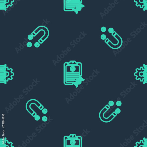 Set line Clipboard with DNA analysis, Customer attracting and Gene editing on seamless pattern. Vector