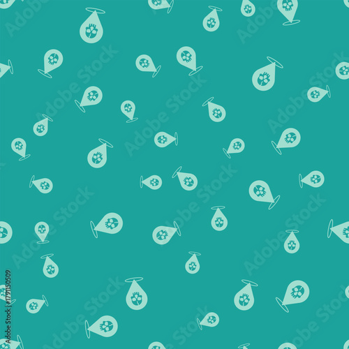 Green Location pirate icon isolated seamless pattern on green background. Vector