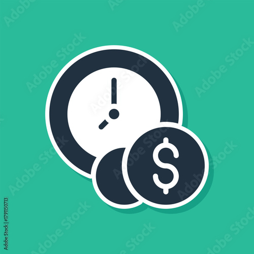 Blue Time is money icon isolated on green background. Money is time. Effective time management. Convert time to money. Vector