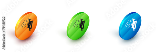 Isometric Electric iron icon isolated on white background. Steam iron. Circle button. Vector