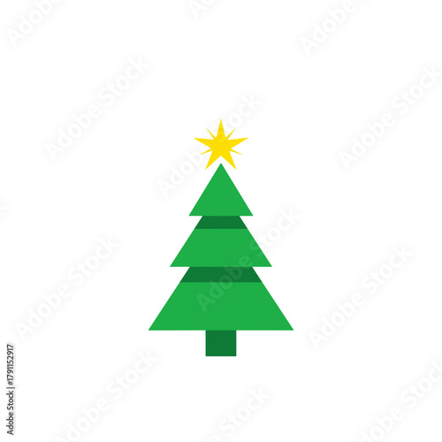Simplistic green Christmas tree with yellow star on top  
