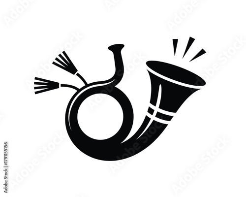 Post horn icon with tassels and sound, classic messenger symbol