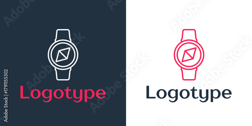 Logotype line Compass icon isolated on white background. Windrose navigation symbol. Wind rose sign. Logo design template element. Vector